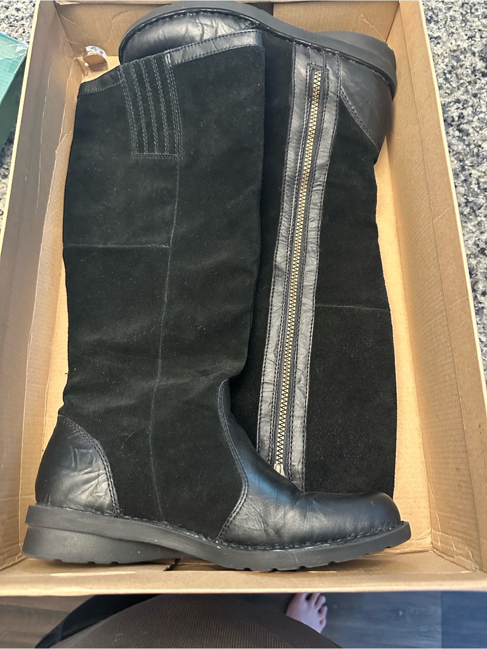 Clarks Black Suede and Leather Knee Boots with Side Zipper